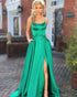 Popular 2018 Green Prom Dresses with Spaghetti Straps Sexy Long Prom Gowns Split Party Dress